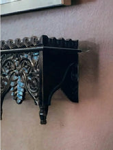 Hand Carved Mango Wood Wall Decor Floating Shelf for Living Room Black